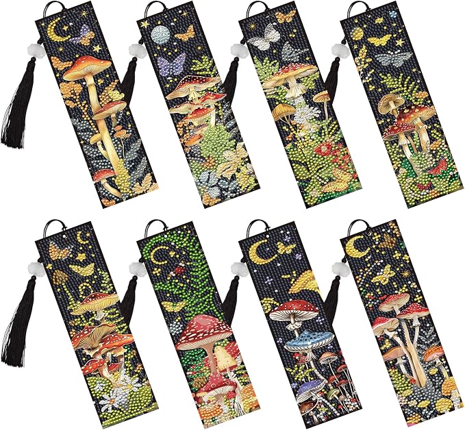 Mushroom Diamond Art Bookmarks - 8 PCS DIY Diamond Painting Bookmarks Kits Flower Butterfly Art Craft Supplies Birthday Mothers Day Gift for Mom Grandma Reading Lover Beginners Teacher Adults