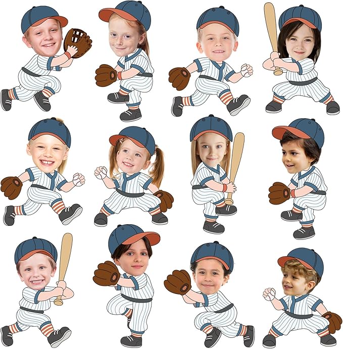 FYSUIMU 90 Pcs Baseball DIY Cutouts Sports Ball Cut-Outs Cartoon Baseball Player Paper Cutting with 150 Pcs Glue Points for Crafts Classroom Bulletin Board Birthday Party Photo