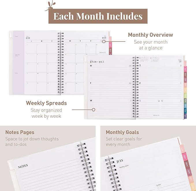 Rileys Academic Planner 2026-2027, Daily, Weekly & Monthly Planner, July 2026 - June 2027, Student Notes Pages, Twin-Wire Binding, Weekly Agenda for School & Work (8 x 6-Inches, Lilac)
