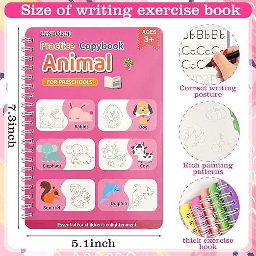 6 Pack Magic Grooved Writing Practice Books Reusable Magical Handwriting Practice for Kids Ages 3-8 Kindergarten Back to School Educational Gift Preschool Valentines Classroom Gift