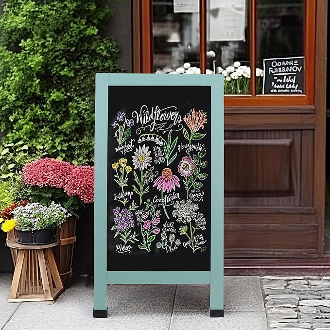 SELEAD Solid Wood A-Frame Chalkboard - 40" x 20" Magnetic Sandwich Board Signs Outdoor Standing Chalk Board Easel Sidewalk Pizarra for Business, Wedding, Garden - Green