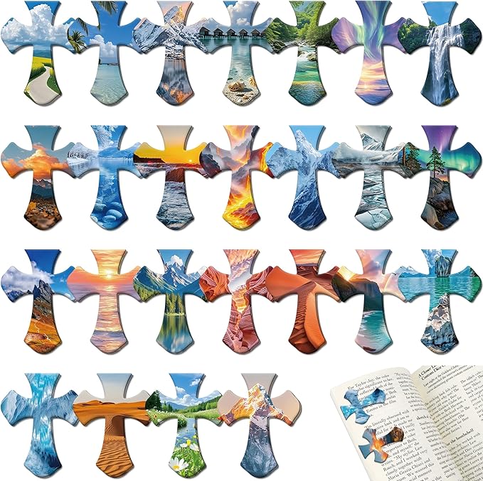 50Pack Magnetic Bookmarks Christian Bookmarks Bulk Cross Bible Bookmark for Reading Women Men Kids Teacher Book Lovers Gifts, Religious Magnet Bookmark Clips Cute Personalized Book Markers (Scenery-P)