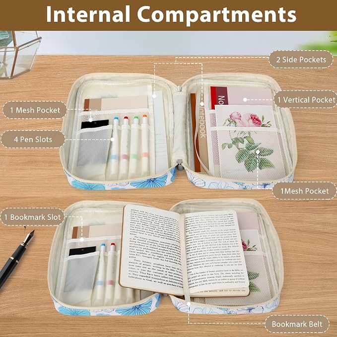 Bible Cover with Durable Handle, Carrying Book Case Church Bag Bible, Protective with Zippered Pocket, Bible Study Accessories Supplies, Book Protector for Book Lovers, MistyBlue