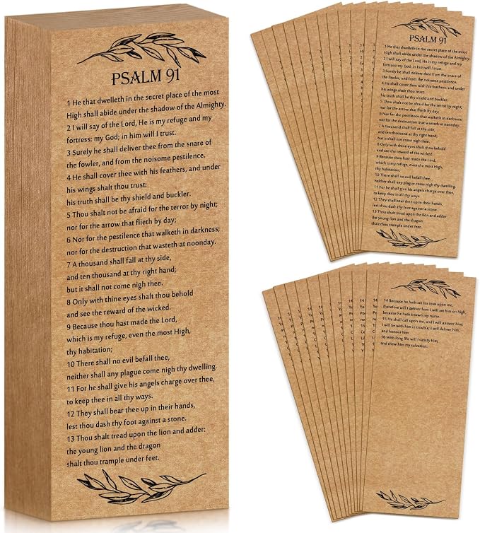 Skyygemm 200 Pcs Psalm 91 Bookmarks Bulk Clergy Appreciation Gift Christian Bible Scripture Kraft Paper Prayer Card Religious Verse Inspirational Sunday School Teacher Gift for Church Pastor (English)