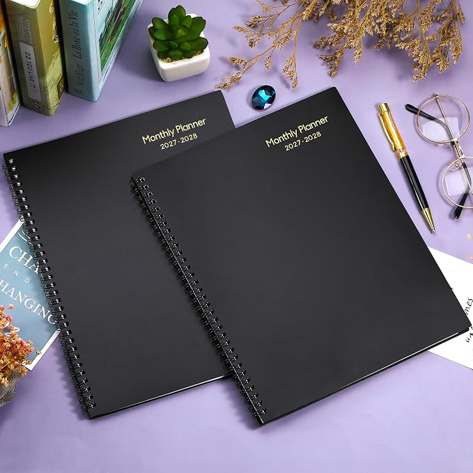2027-2028 Monthly Planner - 2 Year Planner 2027-2028, JAN 2027 - DEC 2028, 9" x 11", 2 Year Calendar 27-28 Monthly Planner with Tabs, Pocket, Label, Contacts - Black