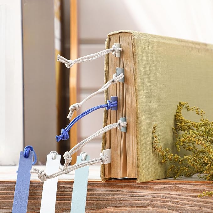 Kosiz 12 Pcs Leather Bookmarks Colorful Engravable Blank Leather Bookmarks Back to School Gifts for Men Women Teachers Students Book Lovers Reading Supplies(Blue Tones)