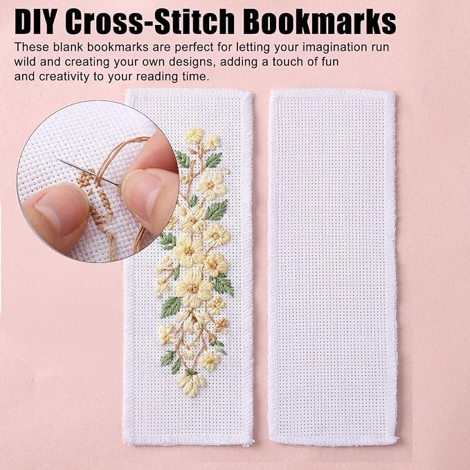 20pcs Cross Stitch Bookmark Kit 14 Count Embroidery Blanks Cotton Fabric Book Marker Cross Stitch Rectangle Embroidery Bookmark for Crosstitch Project 7.48x2.76in