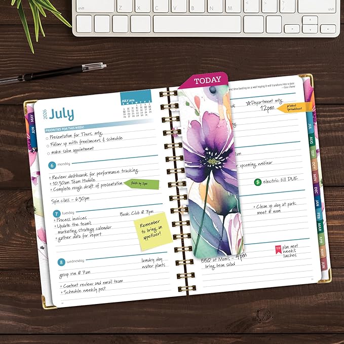 HARDCOVER Academic Year 2026-2027 Planner: 14 Months (May 2026 Through June 2027) 5.5"x 8" Daily Weekly Monthly Planner Yearly Agenda. Bookmark, Pocket Folder and Sticky Note Set (Rainbow Floral)