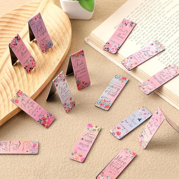 Bible Verse Magnetic Bookmarks - 30 PCs Christian Inspirational Floral Bookmark Reading Women Kids Catholic Religious Scripture Book Markers Church Supplies Teachers Students School Gifts