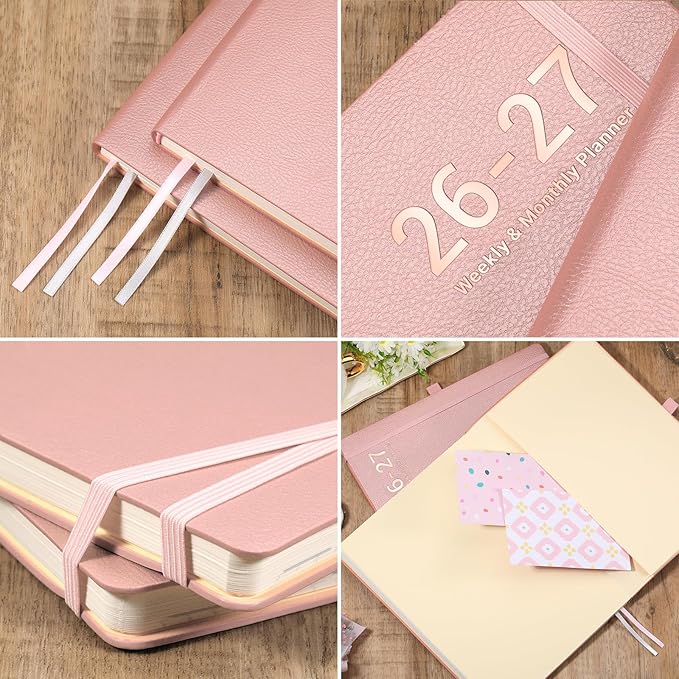 Planner 2026-2027 - JUL 2026 - JUN 2027, Planners 2026-2027, Planner Weekly and Monthly, Leather Cover Calendar Planers with Thick Paper, Back Pocket with Notes Pages, Pink (8.5" x 11")