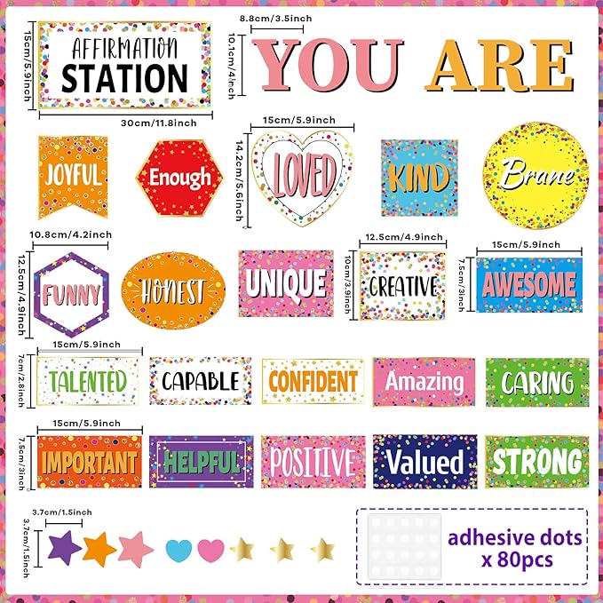 Confetti Affirmation Station Bulletin Board Set Classroom Decorations Colorful Confetti Inspirational Motivational Posters You Are Positive Inspirational Accent Cutouts for Classroom Mirror Wall Decor