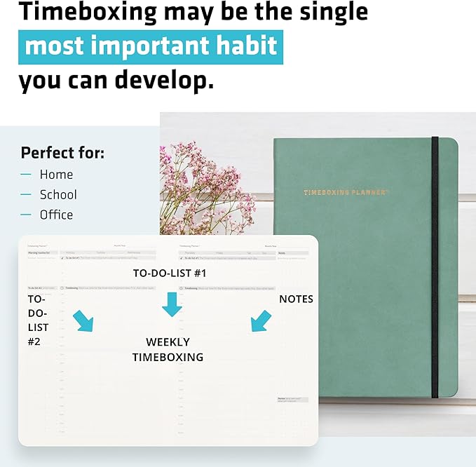 Timeboxing Planner - - Structure to Turn To-Do into DONE | 52-Week Undated Organizer for Students & Busy People | 7×9 Flexible Cover - Green