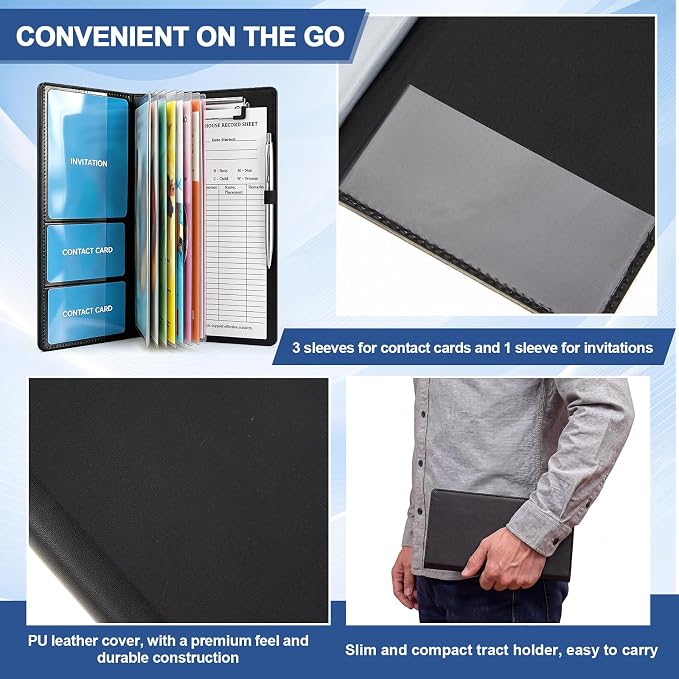 Colarr 2 PACK 10 x 4.5 Inches Tract Holder for Ministry with 50 "house to House Record Sheets and Contact Card Pockets Ministry Organizer Tract Holder for Gifts