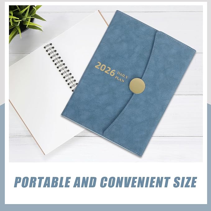 2026 Daily Task Planner Notebook Year-round Work Organizer Calendar Book with Minimalist Pu Cover Light Blue for Professionals and Students