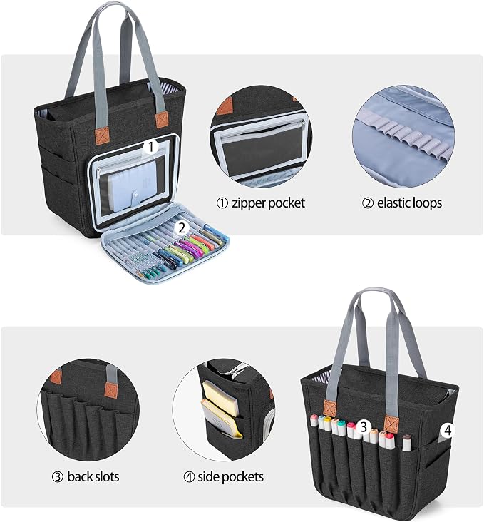 LUXJA Bible Case Tote for Women, Bible Bag with Multiple Pockets for Bible Study Items, Black