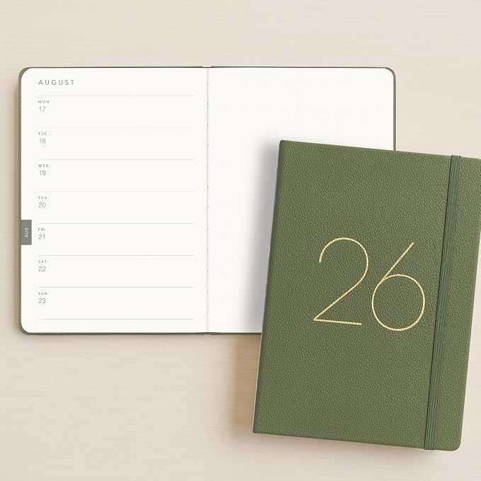 And Per Se 2026 Planner, 15 Months Hardcover Daily, Weekly & Monthly Planner, A5 size, 100GSM Thick Paper, Back Pocket, 5.7" x 8"(Olive Green)