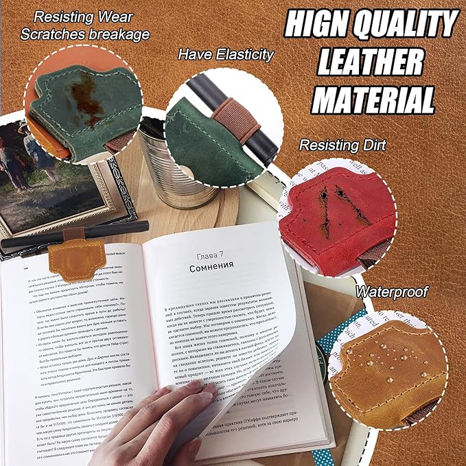 Palksky Bygone Mark Bookmark with Pen Holder, 3PCS Genuine Leather Magnetic Bookmarks, Vintage Book Mark Clips for Reading Women Teachers Students, Reading Accessories, Book Lovers Gifts