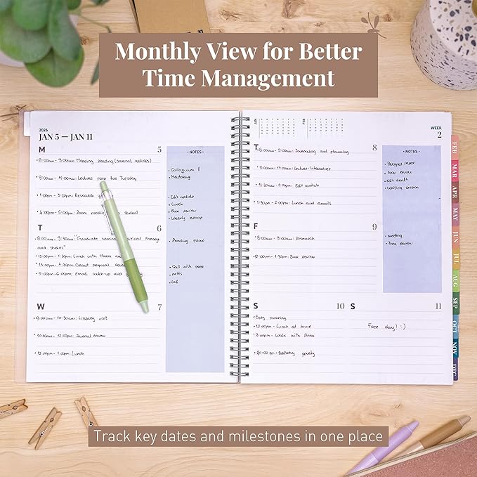 Rileys 2026 Planner, Agenda Planner With Weekly And Monthly View, Daily Agenda Book And Yearly Planners Calendar Book, Spiral Bound With Tabs, Notes, Goals And Holidays (Blue, 8.5 x 11 in)
