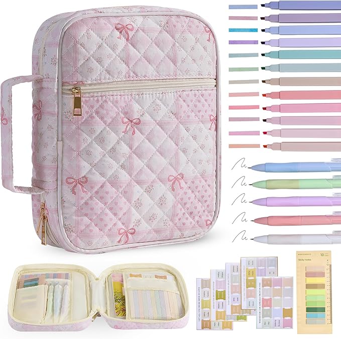 Bible Cover Case for Women Large Bible Cover Bag Quilted Bible Carrying Case for Girls Bible Study Supplies Accessories Christian Gifts for Women (Pink Bow, Large)