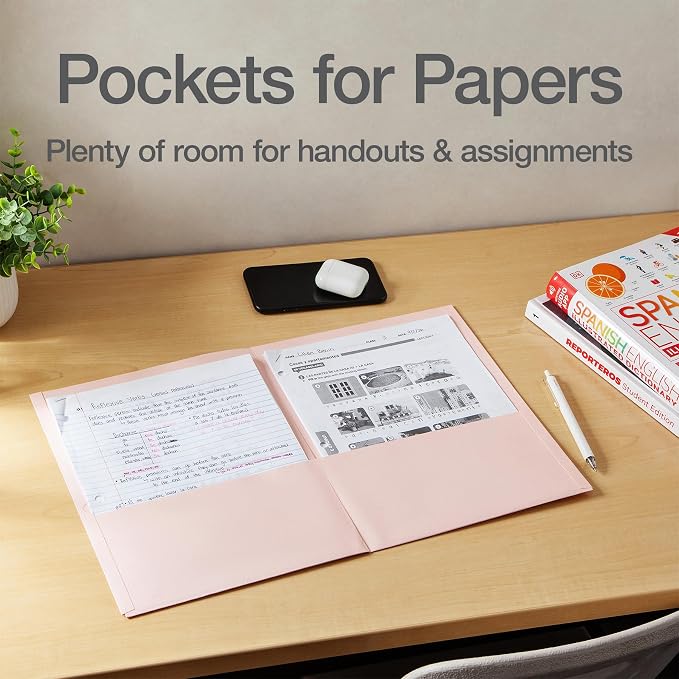 Oxford 2 Pocket Folders, 25 Pack, Assorted Calming Colors, Made in the USA, Fits 100 Letter Size (8.5" x 11") Sheets, Durable Paper Folders for School, Home, and Office