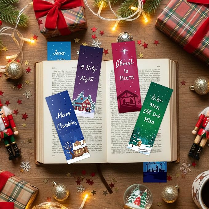 TICIAGA Christmas Winter Bible Verses Bookmarks - 60PCS Merry Christmas Christian Scripture Bookmark Bulk for Kid, Winter Snowy Religious Prayer Bookmark Giveaway for Sunday School Xmas Party Favor
