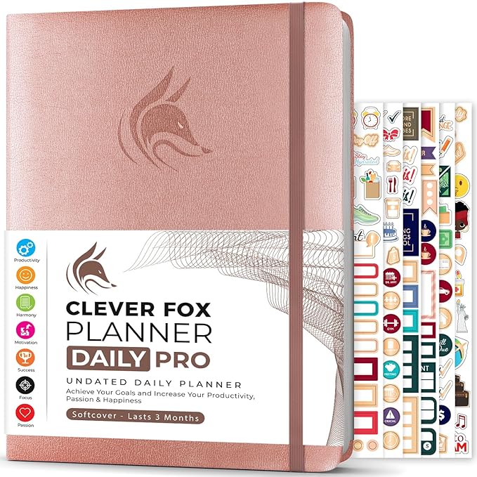 Clever Fox Planner Daily PRO - 8.5 x 11" A4 Size Daily Life Planner and Gratitude Journal to Increase Productivity, Time Management and Hit Your Goals - Undated - Lasts 3 Months (Rose Gold)