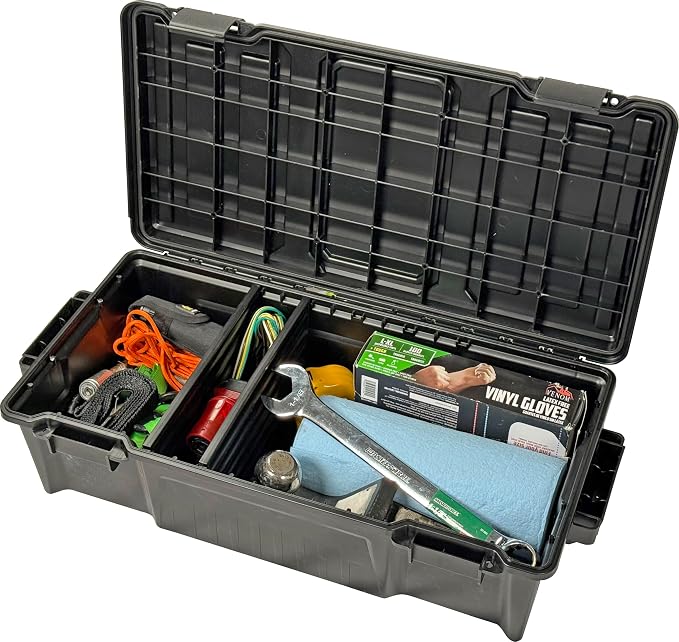 MTM TUGC Truck Underseat Gear Crate, Storage Box, Heavy-Duty Pickup Truck Organizer for Tools, Tactical Gear, Hunting, Camping & Emergency Supplies, 25.5"x12.5"x6.75", USA Made, Black
