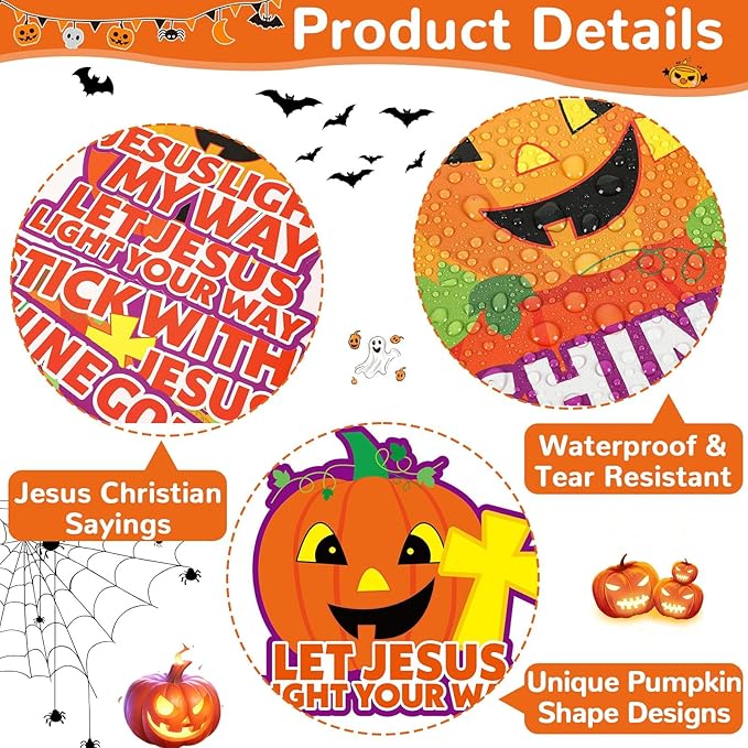 QOUBAI 36PCS Thanksgiving Religious Pumpkin Cutouts Christian Jesus Bulletin Board Fall Halloween Cardboard Door Sign Religious Holiday Wall Decor Kit Autumn Classroom Window Door Party Favor Supplies