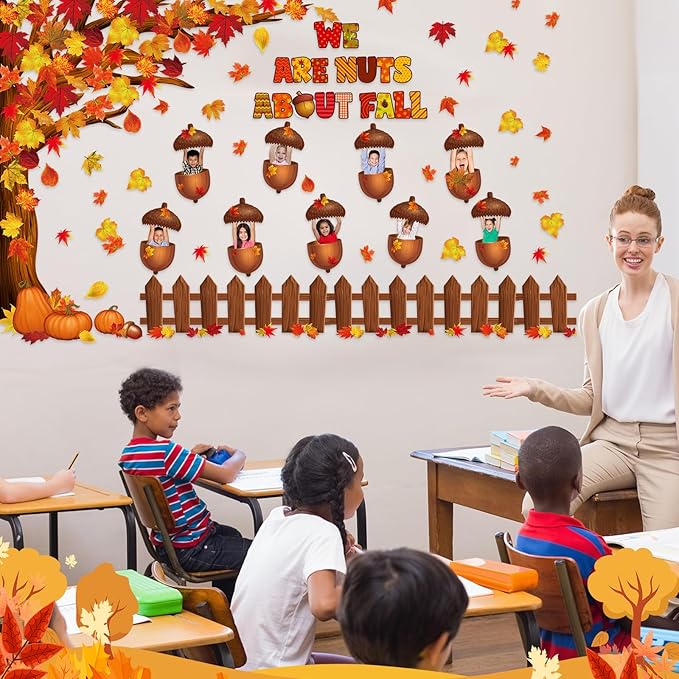 Pasimy Fall Bulletin Board Decorations Set Pumpkin Classroom Door Decor Autumn Maple Cutouts DIY Pumpkin Photo Crafts Thanksgiving Bulletin Board for Halloween Home Office Wall Supplies(Hazelnut)
