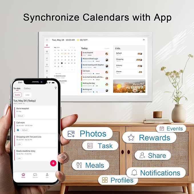 Akimart Calendar: 21.5 inch Wall Planner Digital Calendar & Chore Chart, Smart Touchscreen Interactive Display for Family Schedules, Hearth Display Digital Calendar, Great for Organizing Your 2026 Year