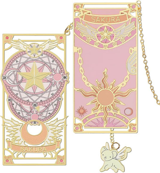 Anime Magic Cards Captor Sakura Bookmarks Set - Sweet Cartoon Cute Book Marks for Reading Women Men Anime Fans, Book Accessories Collection Decor Hangings Gifts (Brass Style 1)