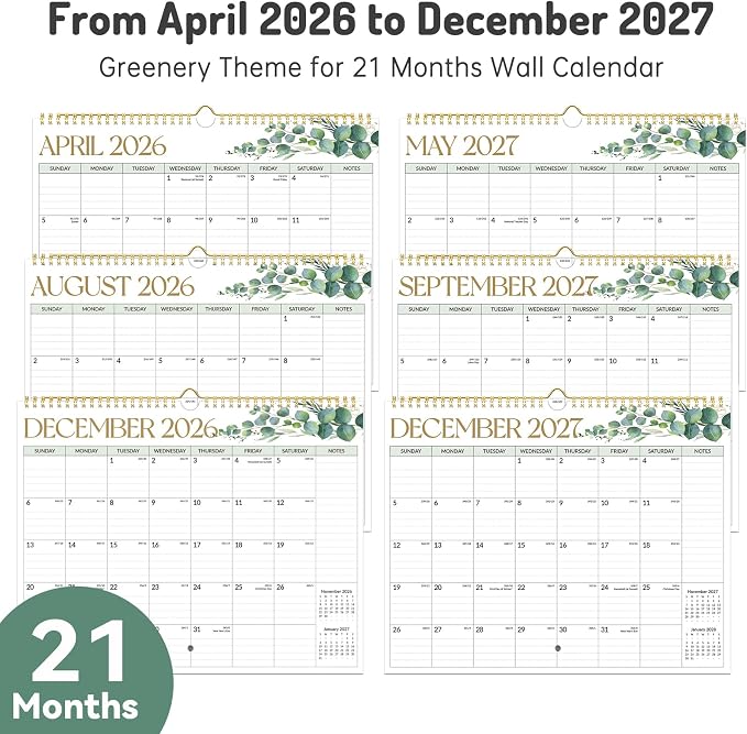 2026 Calendar, Forvencer 21-Month Wall Calendar 2026, Apr 2026 - Dec 2027, 14" x 11" Large Monthly Planner Calendars with Notes Section & Stickers, Ruled Block, Spiral Binding Hanging for Home Office