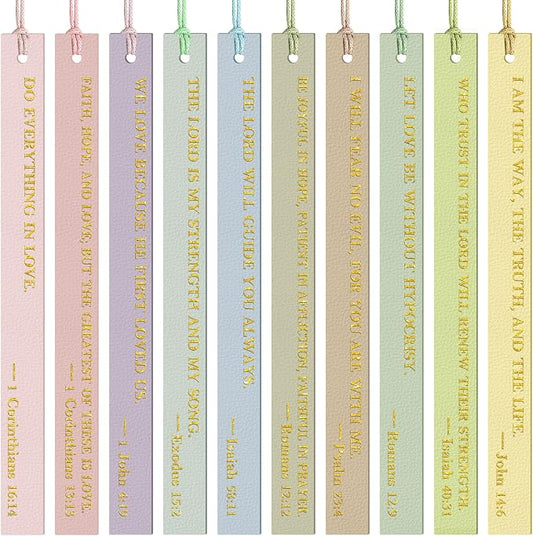 10PCS Leather Bookmark Bible Bookmarks for Reading Women Men Book Lovers Christian Gifts,Cute Page Markers Book Marks Religious Christian Bookmarks Inspirational Bible Verse Scripture (Colorful-2)