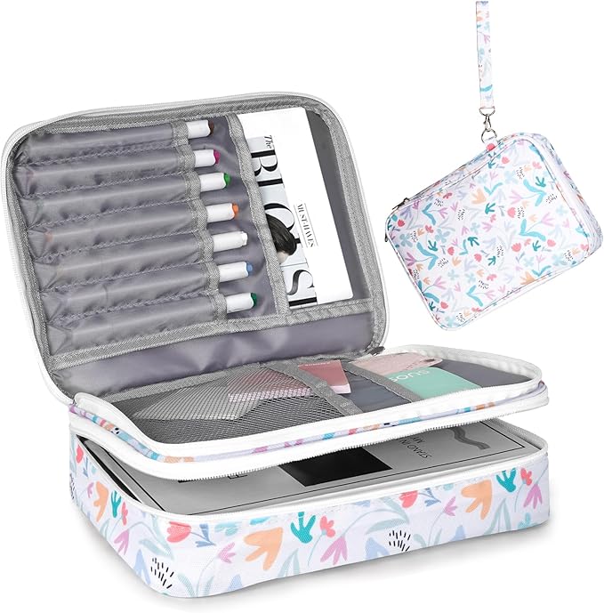 Bible Bag for Girls Organizer - Dual Zipper Compartments with 7 Pen Slots for Church Bible Study, Christian Gift for Teen (Floral-White)