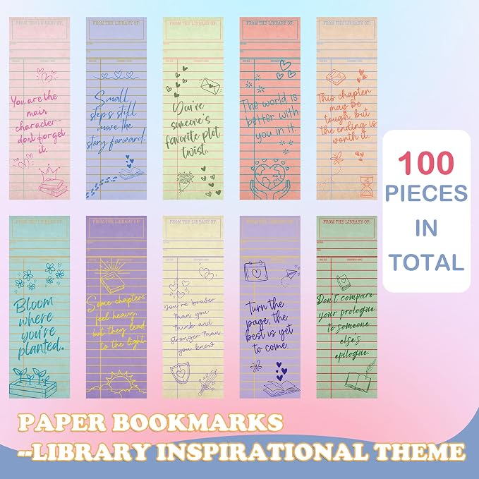 100 Pcs Vintage Library Paper Bookmarks, Inspirational Quotes Aesthetic Bookmarks Bulk, Cute Handwritten Book Mark for Women Man Reading Lovers Students Teachers Office Workers Gift