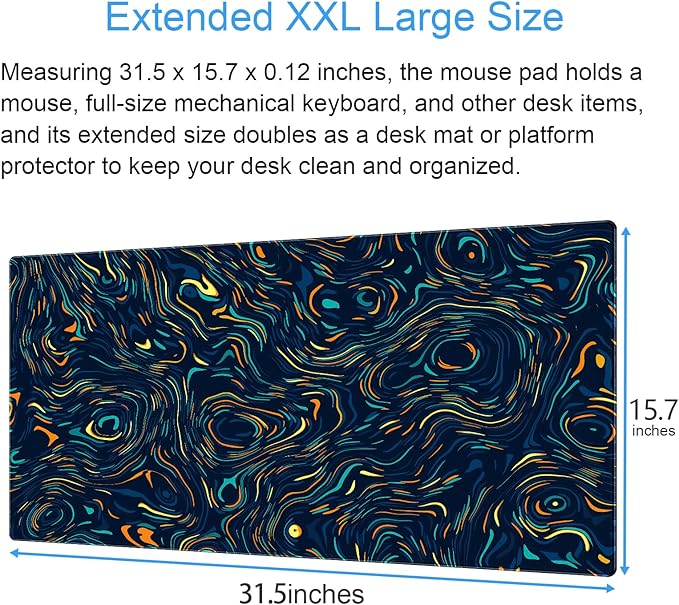 Abstract Starry Sky Swirl Gaming Desk Mat, Colorful | XXL Large Mouse Pad, For Keyboard & Mouse, Stitched Edges, 31.5" x 15.7"
