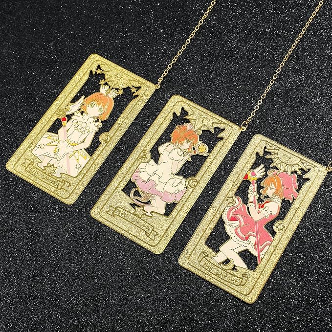 Card Captor Anime Metal Book Mark- Pink Sakura Hollow Out Metal Bookmarks Gift for Girl Book Lovers Anime Fans Collection Christmas Valentine Ideal Marker for Reading Stationery (3 Style)