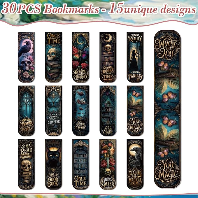 Dark Romance Magnetic Bookmark Gifts - Cosmisun 30 Pcs Romance Bookish Magnetic Bookmarks Gothic Skull Butterfly Book Marks Page Magnets Marker Clip for Women Book Lovers Students Teacher Reading Gift