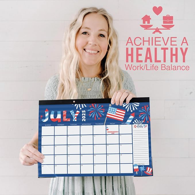Hadley Designs Large Desk Calendar 2025-2026 - Desktop Calendar 2025, 18-Month Desk Calendars for Home, Office & Classroom, Cute Doodle Classroom Must Haves, Fatih Based Easter Gifts for Women & Men