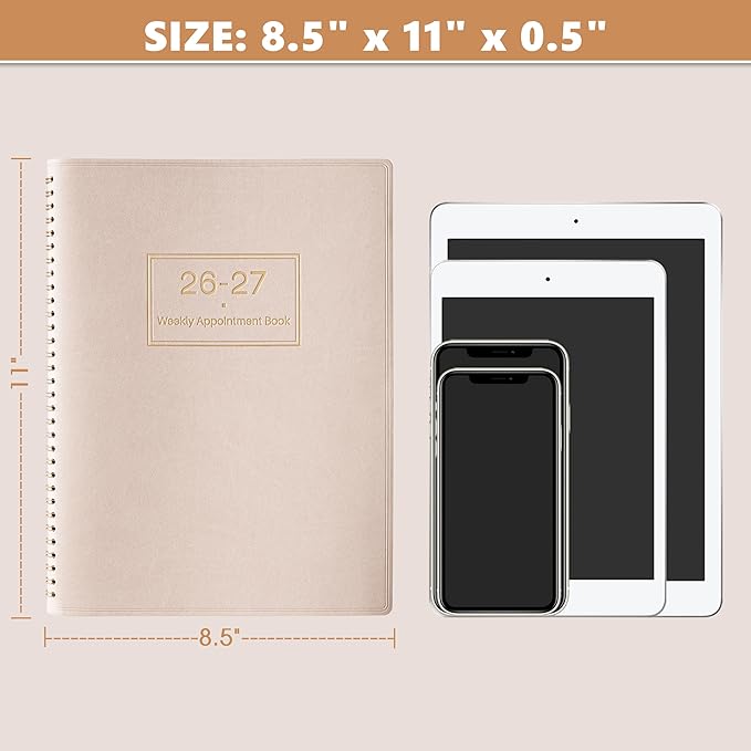 Appointment Book 2026-2027 - Daily Hourly Planner 2026-2027, July 2026 - June 2027, 8.5" x 11", 26-27 Weekly Appointment Planner with 15-Minute Interval, Flexible Soft Cover, Colorful Tabs - Off-White