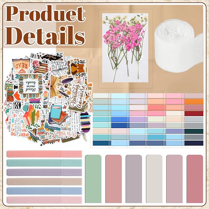 Marspark 6 Set Blind Date with a Book Gift Box Supplies Book Club Lovers Gifts Bulk Including Magnetic Bookmarks Stickers Tags Flowers Bookish Librarian Readers Present for Women Men(Baby's Breath)