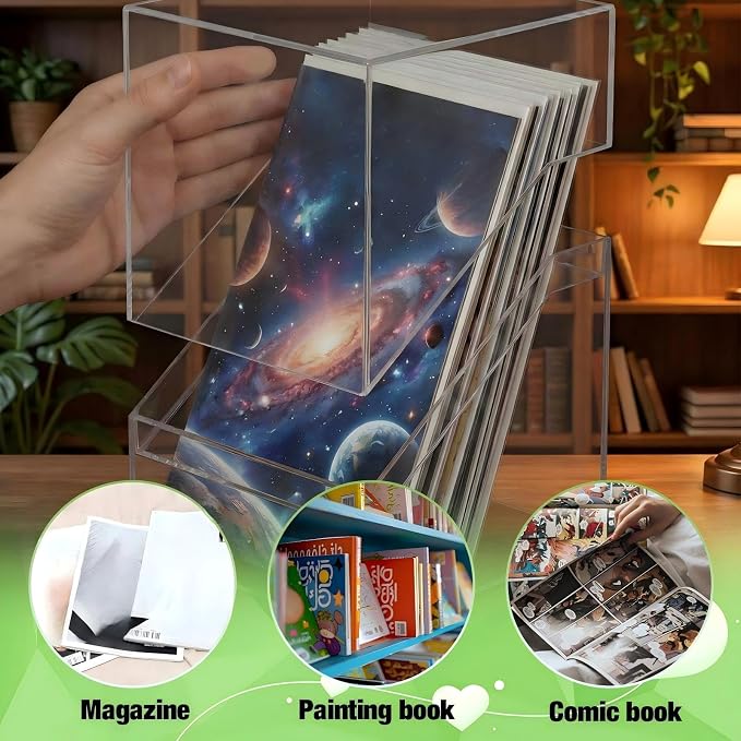 Novabright 2 Pack Clear Acrylic Comic Book Storage Boxes, 7.9 x 7.5 x 11.4 Inch Comic Book Organizer Boxes, Sturdy Bins Cabinets with Lids, Suitable for Magazine Collection and Displaying Collectible