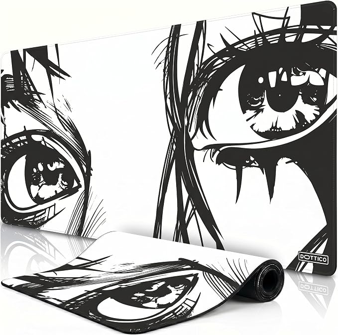 XL Anime Mouse Pad, Black and White Manga Eyes Desk Mat 31.5x15.7 in – Large Aesthetic Gaming Desk Pad with Non-Slip Rubber Base, Stitched Edges & Waterproof Cloth Surface