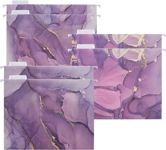6 Packages Hanging folders File Cabinet Organizer Letter Size 1/5 Cut Adjustable Labels Decorate Home Office School Classroom, Purple Marble 9.3 "x 12.8"…