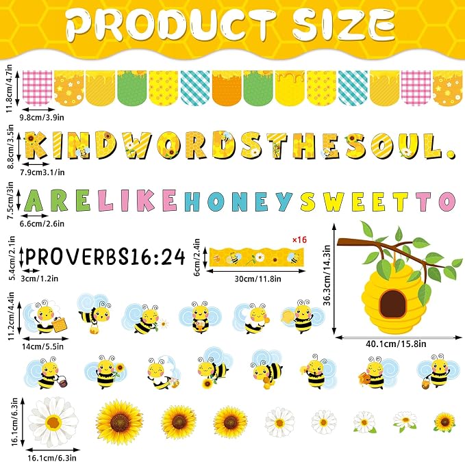 gisgfim Jesus Christian Religious Bee Bulletin Board Decorations Bee Kind Words Are Like Honey Sweet To The Soul Paper Cutouts Classroom Bulletin Board Set for VBS Back to Sunday School Decor Supplies