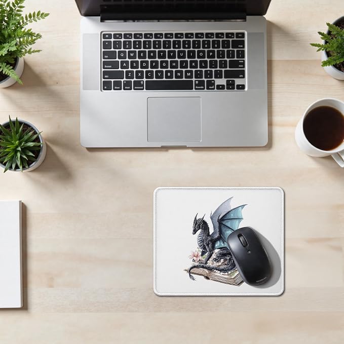Book Dragon Mouse Pad, Blue Dragon Book Themed Mouse Pad for Fantasy Readers, Whimsical Desk Accessory for Home Office Computers Laptop,Bookish Gift for Reading Lovers,9.5x7.9 Inch