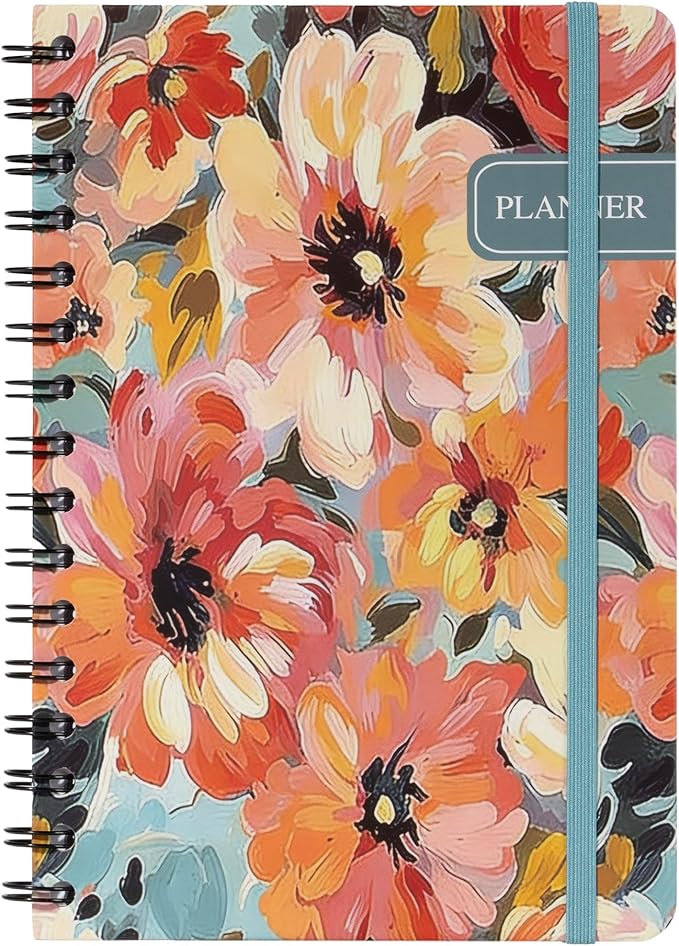 Undated Monthly and Weekly Planner - 12 Month Calendar Planner Notebook with Week Days - Hardcover Undated Planners Blank Agenda Book - A5 Pastel Bloom