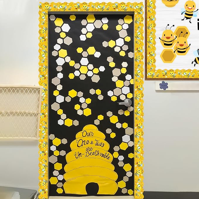 72 Feet Summer Bee Bulletin Board Borders Yellow Cartoon Bee Honeycomb Bulletin Board Borders for Classroom World Bee Day Summer Party Back to School Office Decoration