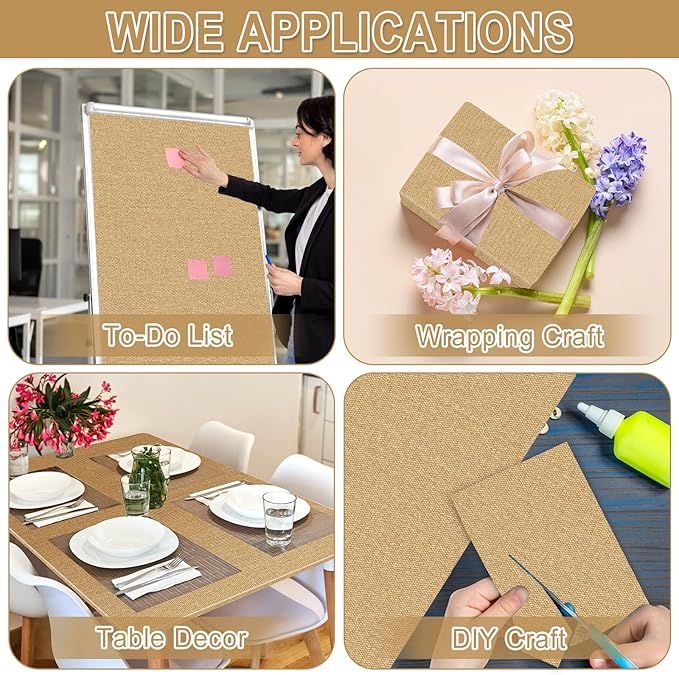Burlap Bulletin Board Roll Reusable Waterproof Erasable Brown Non-Woven Fabric Bulletin Board Roll Linen Farmhouse Background Poster for Home Party Classroom Decor Wrapping DIY Crafts 15.7" x 20ft