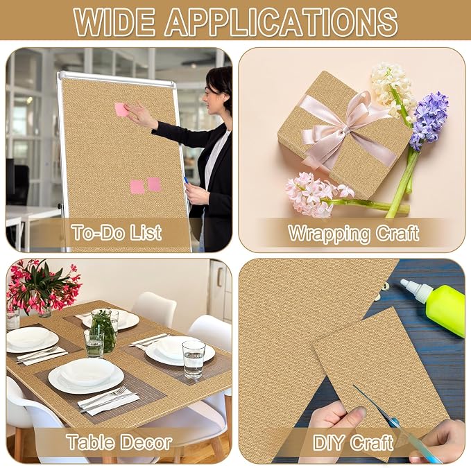 Burlap Bulletin Board Roll Reusable Waterproof Erasable Brown Non-Woven Fabric Bulletin Board Roll Linen Farmhouse Background Poster for Home Party Classroom Decor Wrapping DIY Crafts 15.7" x 40ft